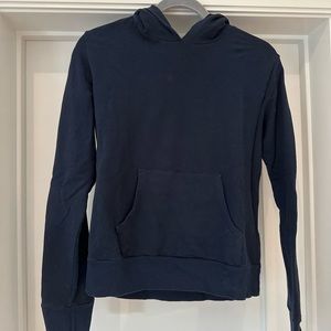 Description: Monrow - Navy Blue Sweatshirt (Hoodie), with White Star Detail.